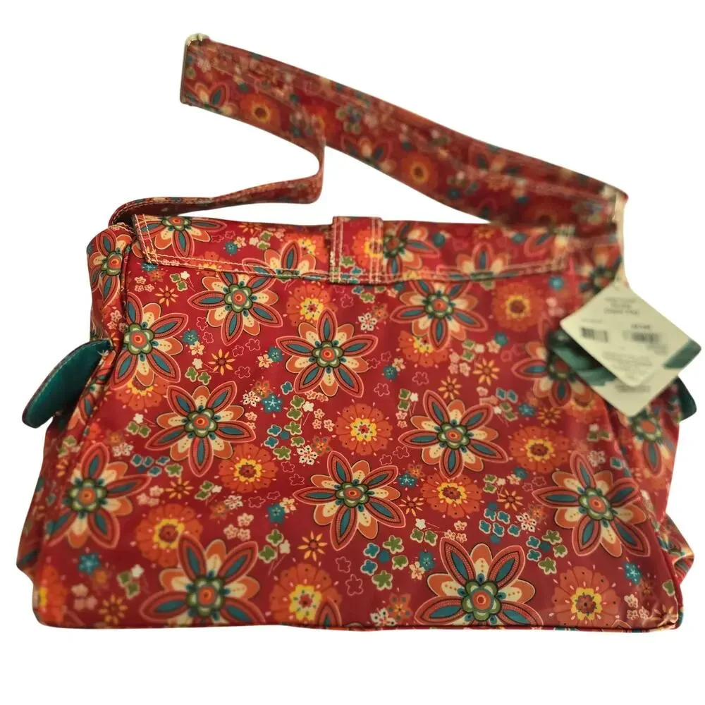 Kalencom NWT Red Primavera Floral Buckle Diaper Bag, Bottle Holder and Pouch